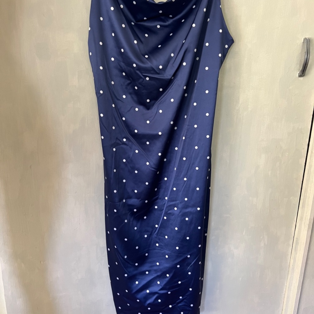 Satin polka dot cowl neck 90s midi dress - Picture 14 of 16